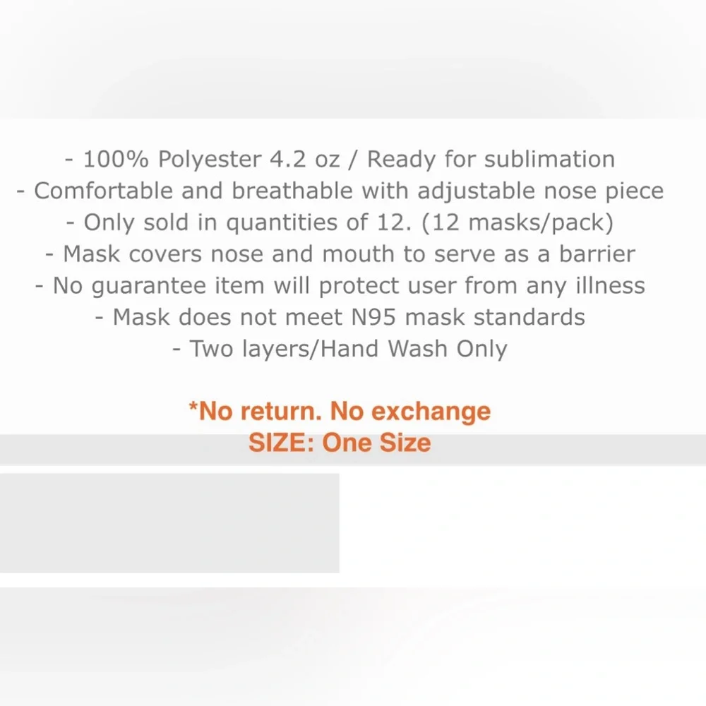 BAW 2-Layer Adult Size Reusable Royal Blue Face Masks Suitable for Sublimation